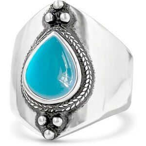 Aquamarine Retro Sterling Silver Waterdrop Natural Stone Boho Ring